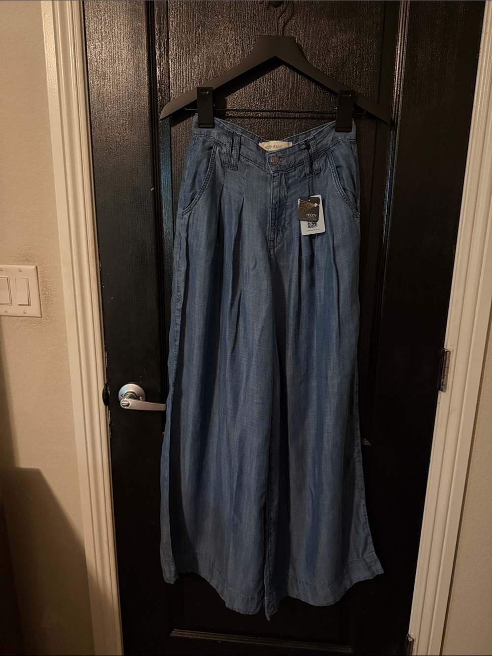 Hidden Jeans Wide Leg Chambray Pants - Light Blue